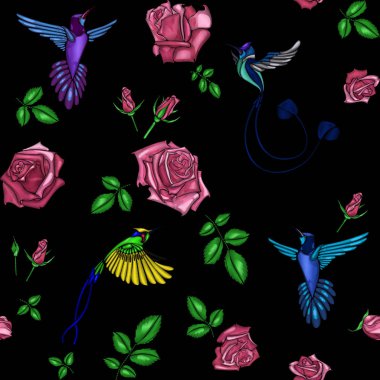 Rose ve kuş nakış