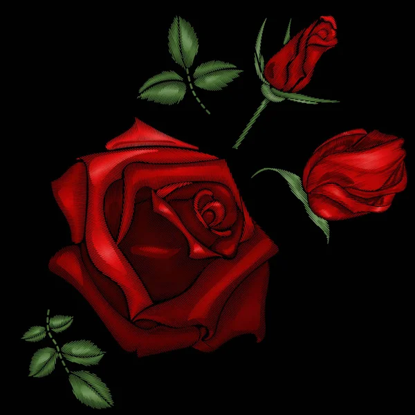 Bordado de rosas rojas — Vector de stock