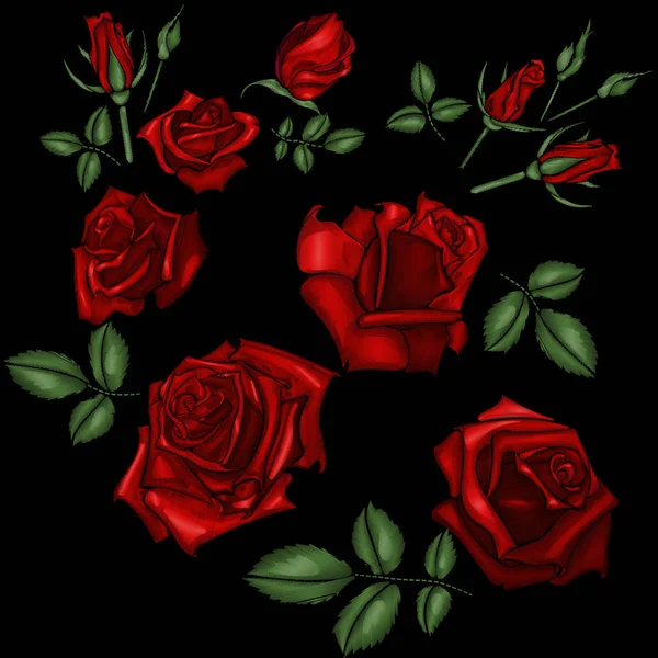 Rode rozen borduurwerk — Stockvector