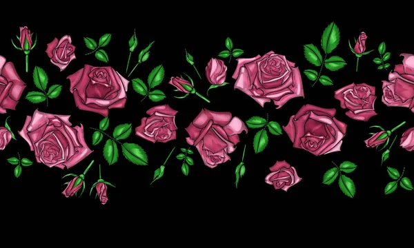 Σχέδιο κεντητικής με τριαντάφυλλα λουλούδια. — Διανυσματικό Αρχείο