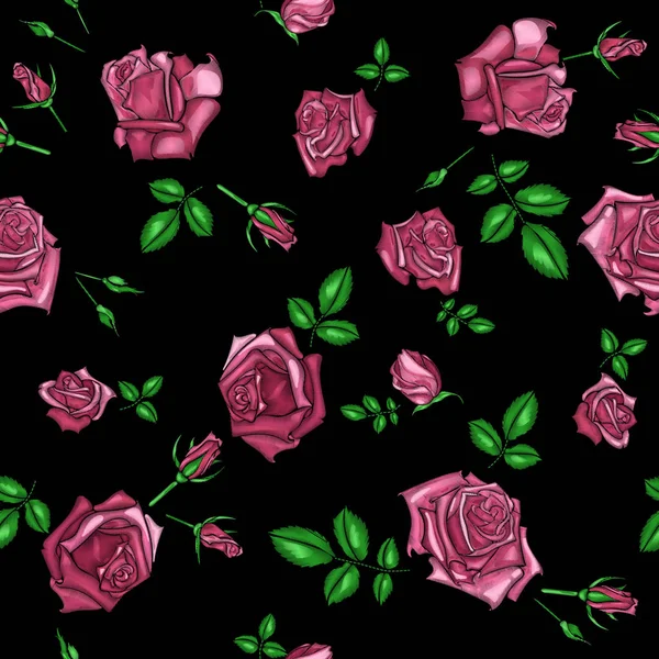 与玫瑰花朵刺绣图案. — 图库矢量图片