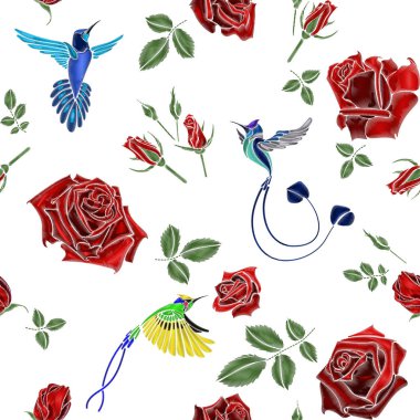 Rose ve kuş nakış