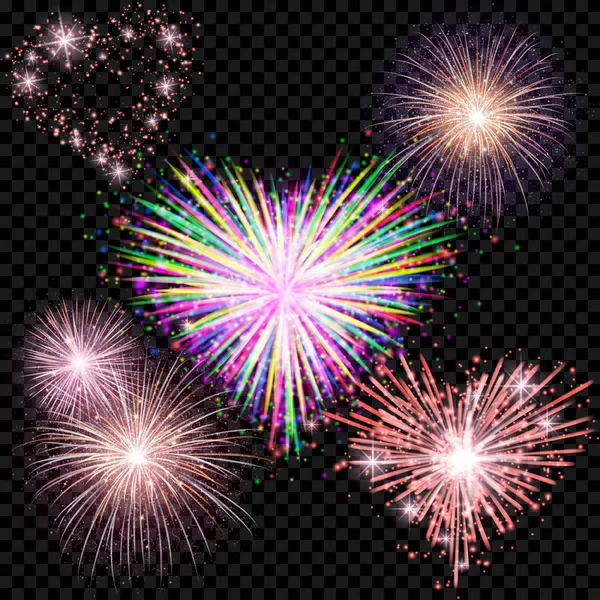Set of isolated vector fireworks on a transparent background. — Stock Vector