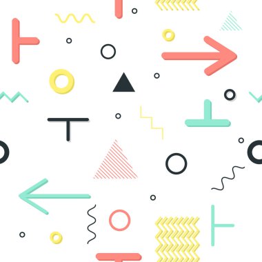 Trendy geometrik öğeleri memphis kartları, seamless modeli. Retro tarzı doku. Modern soyut tasarım poster, kapak, kart