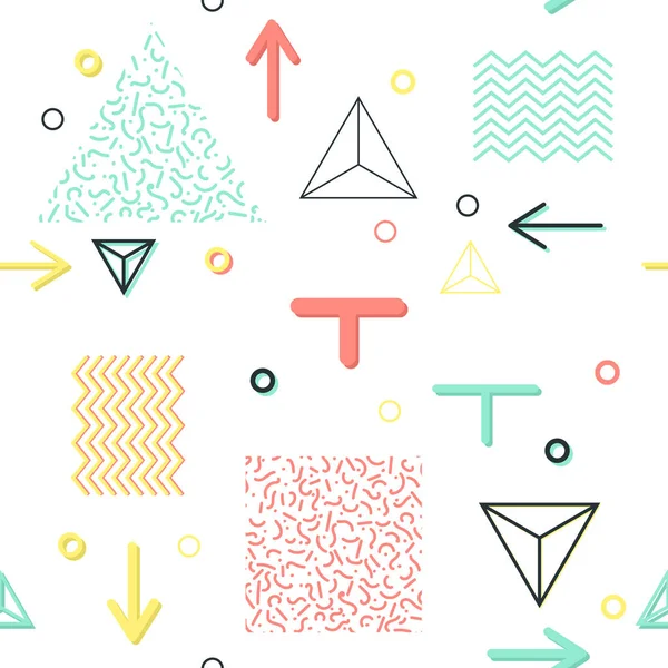 Trendy geometrik öğeleri memphis kartları, seamless modeli. Retro tarzı doku. Modern soyut tasarım poster, kapak, kart