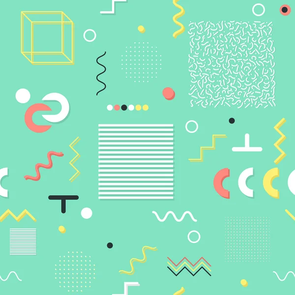 Trendy geometrik öğeleri memphis kartları, seamless modeli. Retro tarzı doku. Modern soyut tasarım poster, kapak, kart