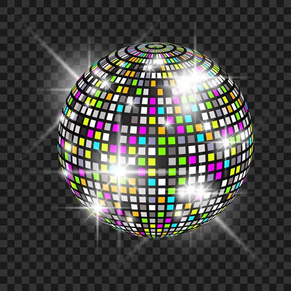 Boule disco avec lueur. Effet de transparence. Fond disco. Modèle pour votre conception — Image vectorielle