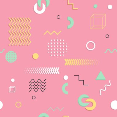 Dikişsiz desen 80-90'lı yılların stilleri soyut. Trendy memphis tarzı