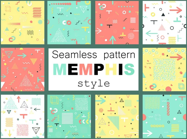 Trendy geometrik öğeleri memphis kartları, seamless modeli. Retro tarzı doku. Modern soyut tasarım poster, kapak, kart tasarımı