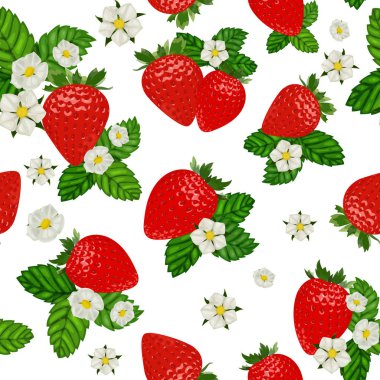 Vektör çilek seamless modeli. Çay, meyve suyu, doğal kozmetik, tatlılar ve çilek Dolum, çiftçi market, sağlık ürünleri ile şeker için arka plan tasarımı. Tekstil, kağıt ambalaj için en iyi.
