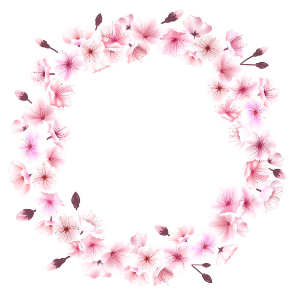 Spring wreath with cherry blossoms. Place for text.