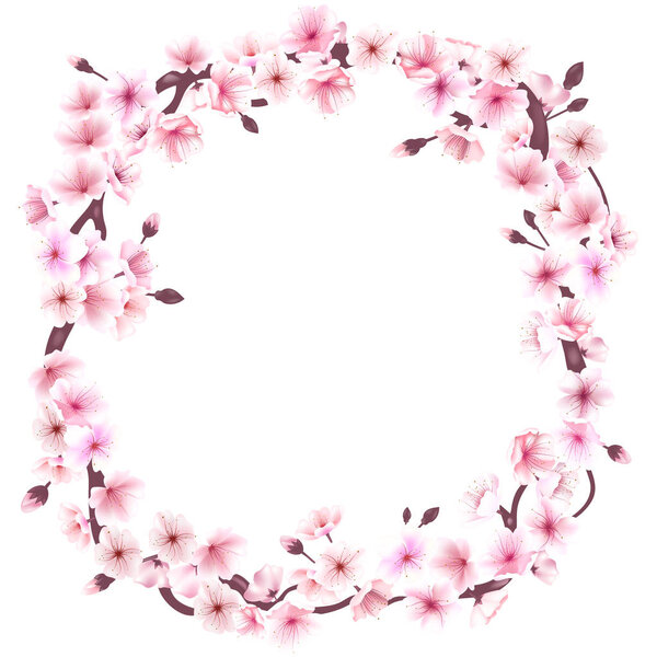 Spring wreath with cherry blossoms. Place for text