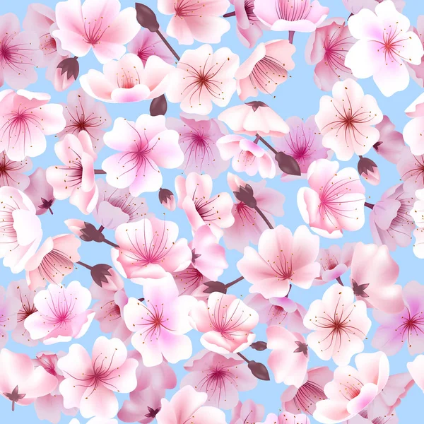 벚꽃, 꽃 오리엔탈 사쿠라 꽃 봄 축제 하나미와 완벽 한 패턴 — 스톡 벡터