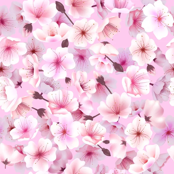 Nahtloses Muster mit Kirschblüten, blühenden orientalischen, Sakura blühenden Frühlingsfest-Hanami — Stockvektor