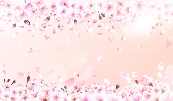 벚꽃 개화입니다. 봄 배경입니다. 떨어지는 사쿠라 핑크 꽃잎. 10 Eps 벡터 — 스톡 벡터
