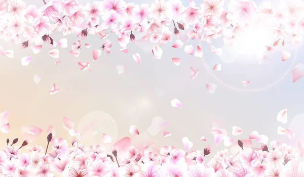 Blommande körsbär. Vår bakgrund. Fallande sakura rosa kronblad. 10 EPS vektor — Stock vektor