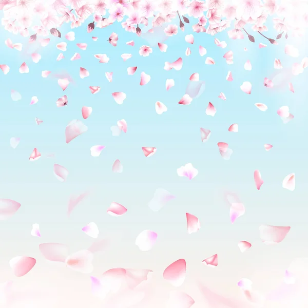 Cereja em flor. Fundo de primavera. Pétalas rosa sakura caindo. Vetor EPS 10 — Vetor de Stock