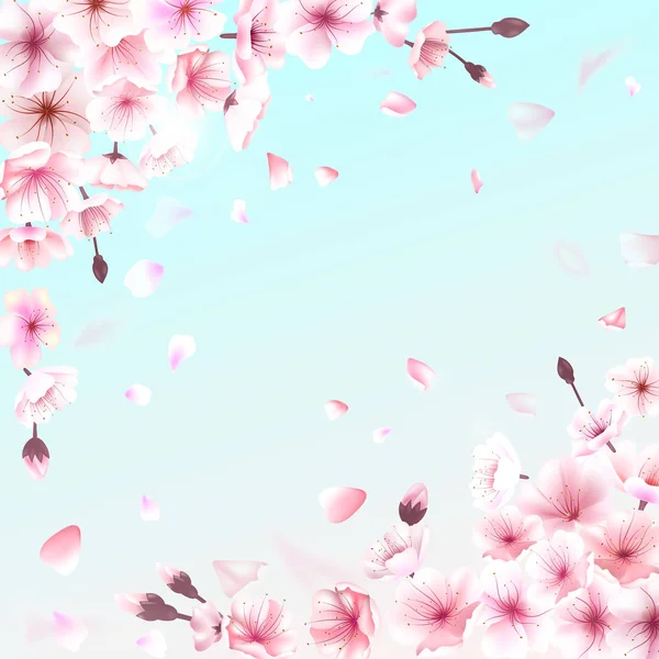 Cereza floreciente. Fondo de primavera. Cayendo pétalos rosados de sakura. EPS 10 vector — Archivo Imágenes Vectoriales