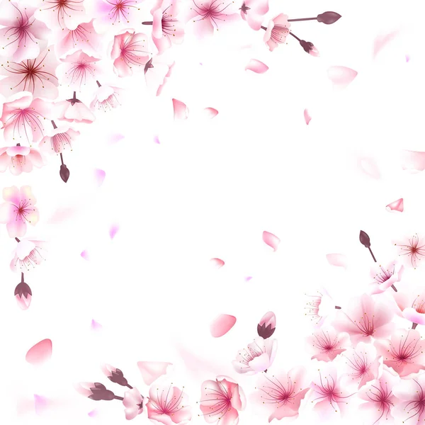 Bloeiende kersen. Lente achtergrond. Dalende sakura roze bloemblaadjes. EPS-10 vector — Stockvector