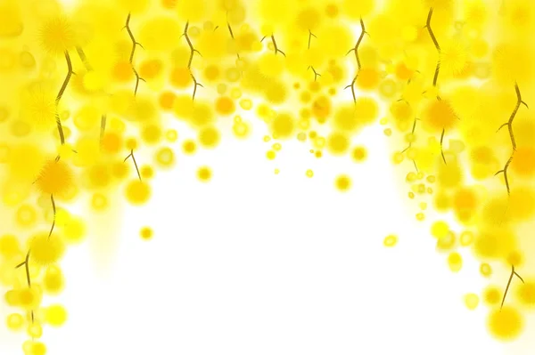 Beyaz zemin üzerine sarı Mimoza bahar çiçekleri dikey garland. — Stok Vektör