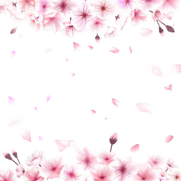 Bloeiende kersen. Lente achtergrond. Dalende sakura roze bloemblaadjes. EPS-10 vector — Stockvector