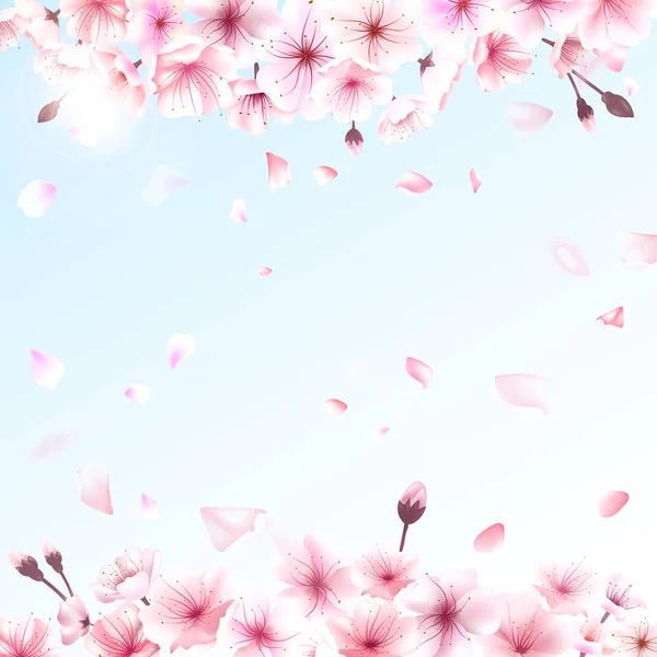 Cereza floreciente. Fondo de primavera. Cayendo pétalos rosados de sakura. EPS 10 vector — Archivo Imágenes Vectoriales