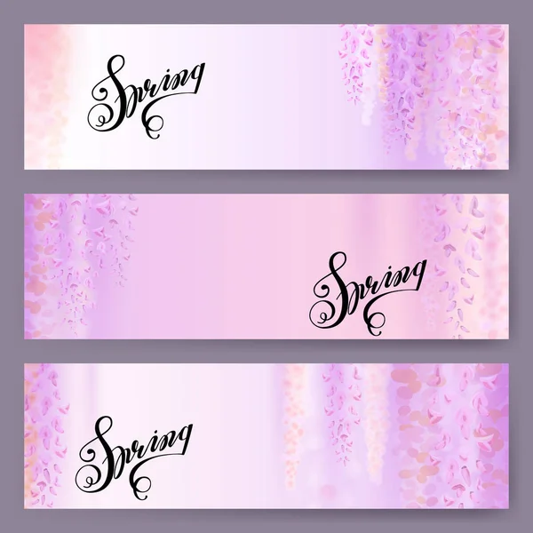 Reklama o jarní Výprodej na rozostřeného pozadí s krásnou kvetoucí wisteria. Vektorové ilustrace — Stockový vektor