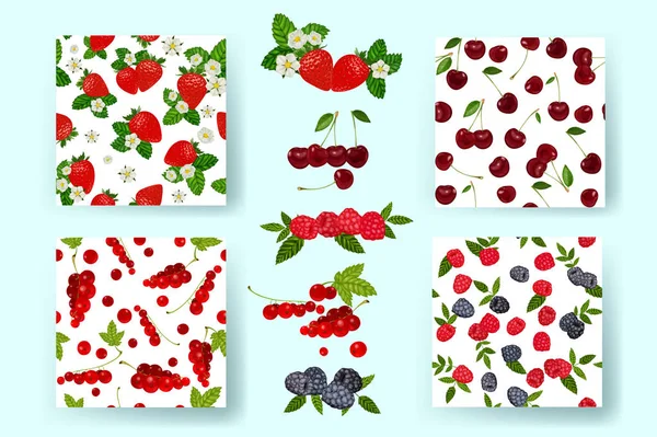 Ensemble de baies Illustration vectorielle. Fraise, myrtille, cerise, framboise, groseille rouge. SPE 10. Illustration vectorielle — Image vectorielle