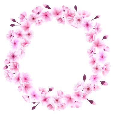 Kiraz çiçekleri ile bahar çelenk. Metin için yer