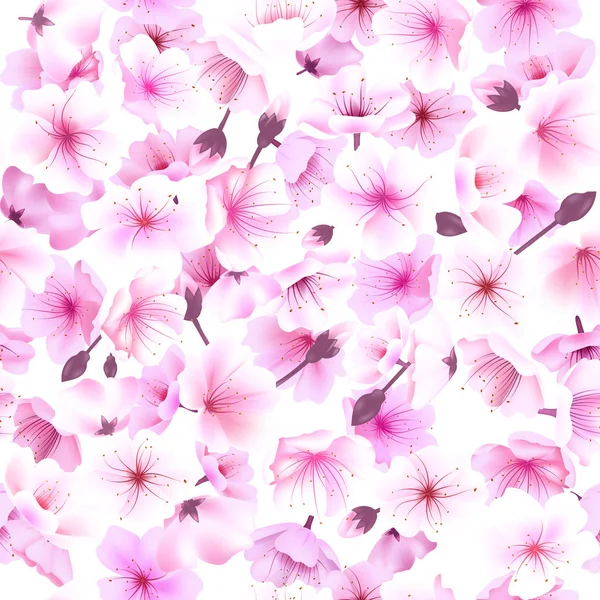 Modello senza cuciture con fiori di ciliegio, Fioritura orientale, Sakura Fioritura Festa di Primavera Hanami — Vettoriale Stock