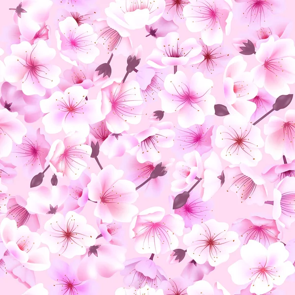 Motif sans couture avec fleur de cerisier, floraison orientale, Sakura Flowering Spring Festival Hanami — Image vectorielle