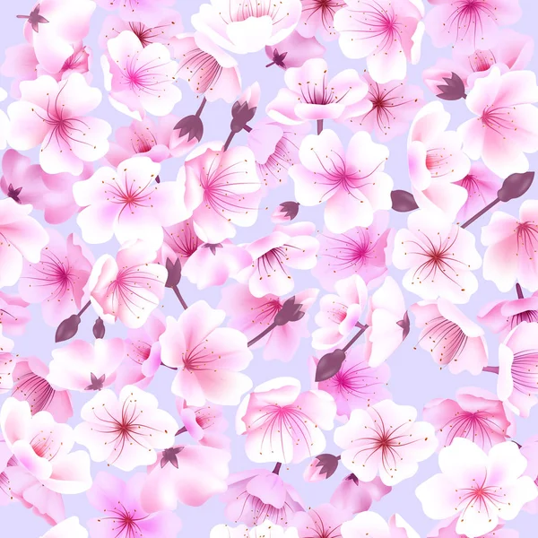 Motif sans couture avec fleur de cerisier, floraison orientale, Sakura Flowering Spring Festival Hanami — Image vectorielle