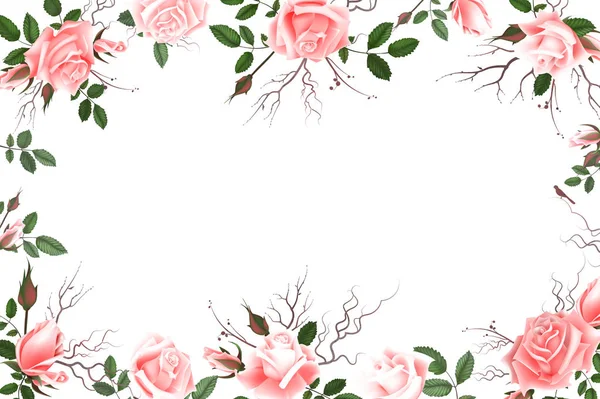 Вітальна листівка з трояндами, акварель, може бути використана як запрошення на весілля, день народження та інше святкове та літнє тло. Векторні ілюстрації . — стоковий вектор