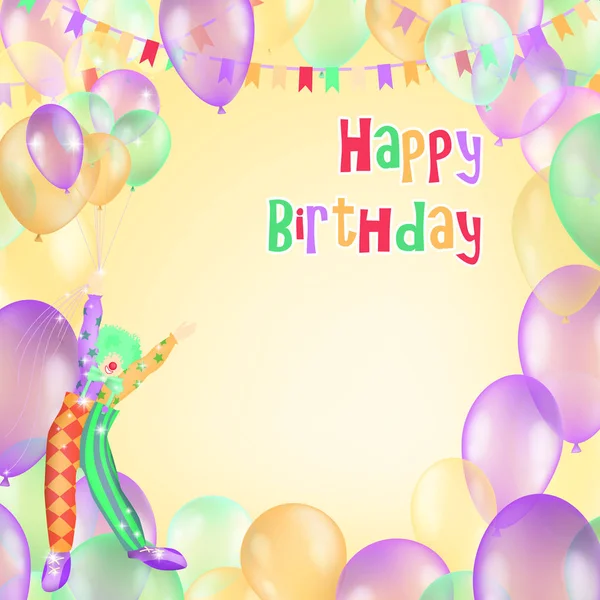Feliz cumpleaños vector de diseño para tarjetas de felicitación y póster con globo, confeti — Archivo Imágenes Vectoriales