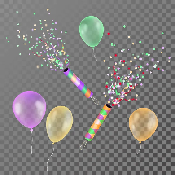 Reális színes átlátszó léggömbök. A születésnap és meghívás kártyák — Stock Vector
