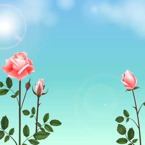 Carte de voeux avec des roses peut être utilisé comme carte d'invitation pour mariage, anniversaire et autres vacances et fond d'été. Illustration vectorielle . — Image vectorielle