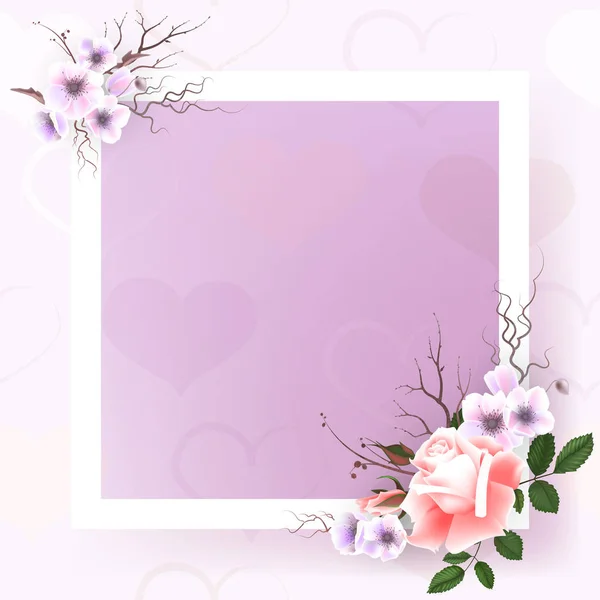 Schöner quadratischer Rahmen mit rosa Rosen und Perlen auf schwarzem Hintergrund für Grußkarte oder Einladungsdesign. — Stockvektor