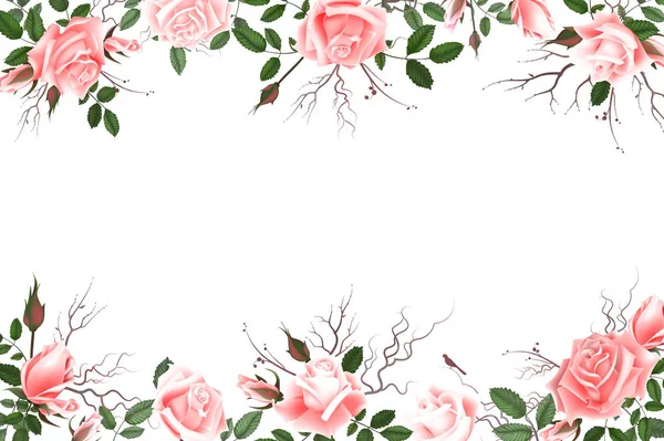Tarjeta de felicitación con rosas, acuarela, se puede utilizar como tarjeta de invitación para la boda, cumpleaños y otras vacaciones y fondo de verano. Ilustración vectorial. — Vector de stock