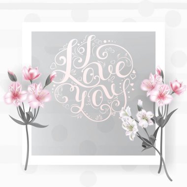 Bir buket gül ve diğer çiçekler ve yazıt 