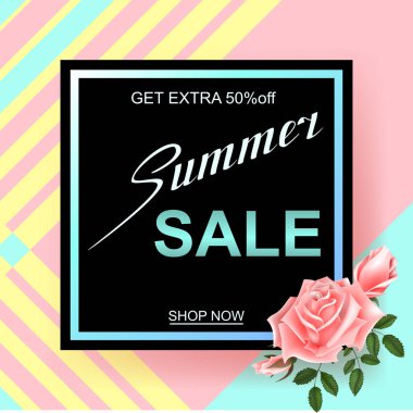 Güzel güller ile reklam ufuk arka plan bahar satışa hakkında. Vektör çizim.