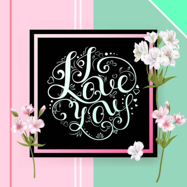 Bir buket gül ve diğer çiçekler ve yazıt 