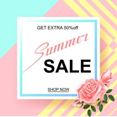 Güzel güller ile reklam ufuk arka plan bahar satışa hakkında. Vektör çizim.