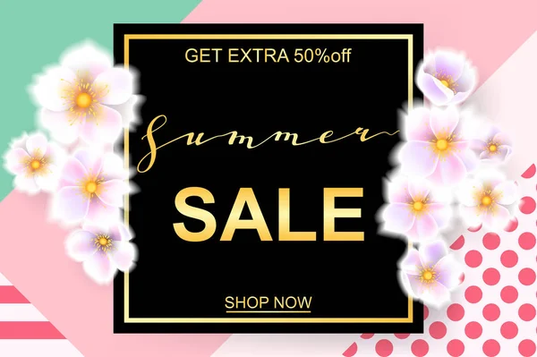 Διαφήμιση για την πώληση καλοκαίρι σε φόντο με όμορφα λουλούδια ανεμώνες — Διανυσματικό Αρχείο