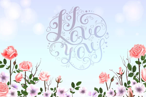 I Love you Vector Lettering with Rose — Stock Vector