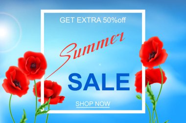 Güzel güller ile reklam ufuk arka plan bahar satışa hakkında. Vektör çizim.