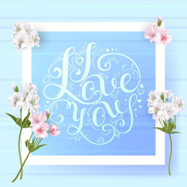 Bir buket gül ve diğer çiçekler ve yazıt 