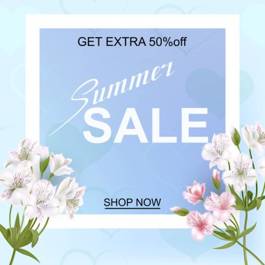 Güzel güller ile reklam ufuk arka plan yaz satışa hakkında. Vektör çizim