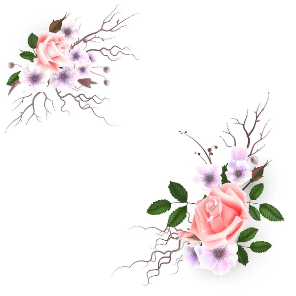 ピンクのバラの花束は、グリーティング カード、結婚式の招待状、誕生日、その他の休日や春、夏の背景として使用できます。ベクトル図 Eps10. — ストックベクタ
