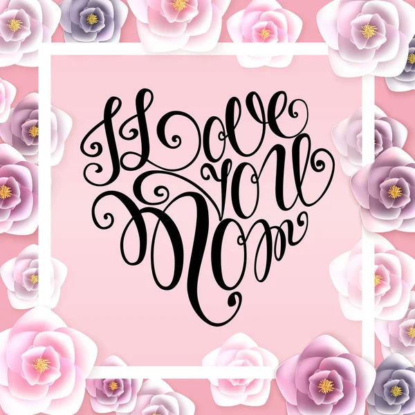 Joyeux lettrage de la fête des mères. Carte de vœux de la fête des mères avec Fleurs. Illustration vectorielle — Image vectorielle