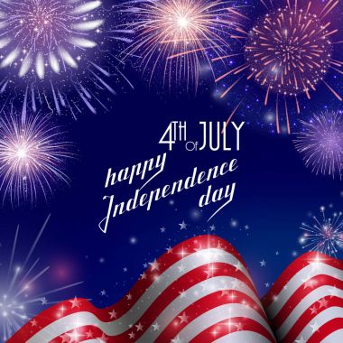 4 Temmuz, Amerikan Bağımsızlık günü kutlama arka plan yangın havai fişek ile. Dört Temmuz için tebrikler.